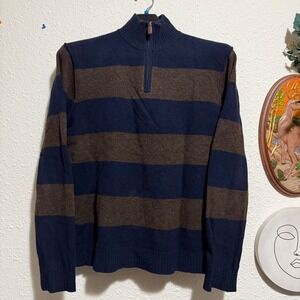 Vintage J. crew men's XL lambswool Striped Quarter-Zip Sweater Pullover‎ Knit